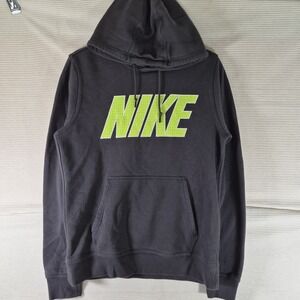 Nike Hoodie Small Gray Neon Green Logo Pullover Sweatshirt Unisex